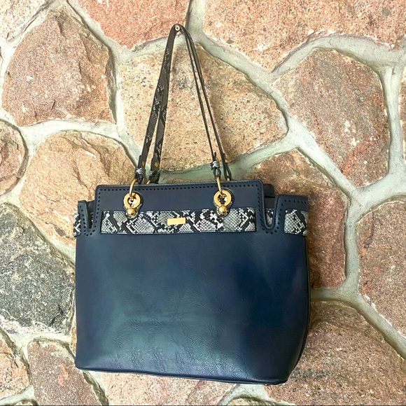 New condition Navy Blue purse with faux snakeskin accents. - Picture 1 of 8